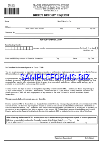 Texas Direct Deposit Form 2 pdf free